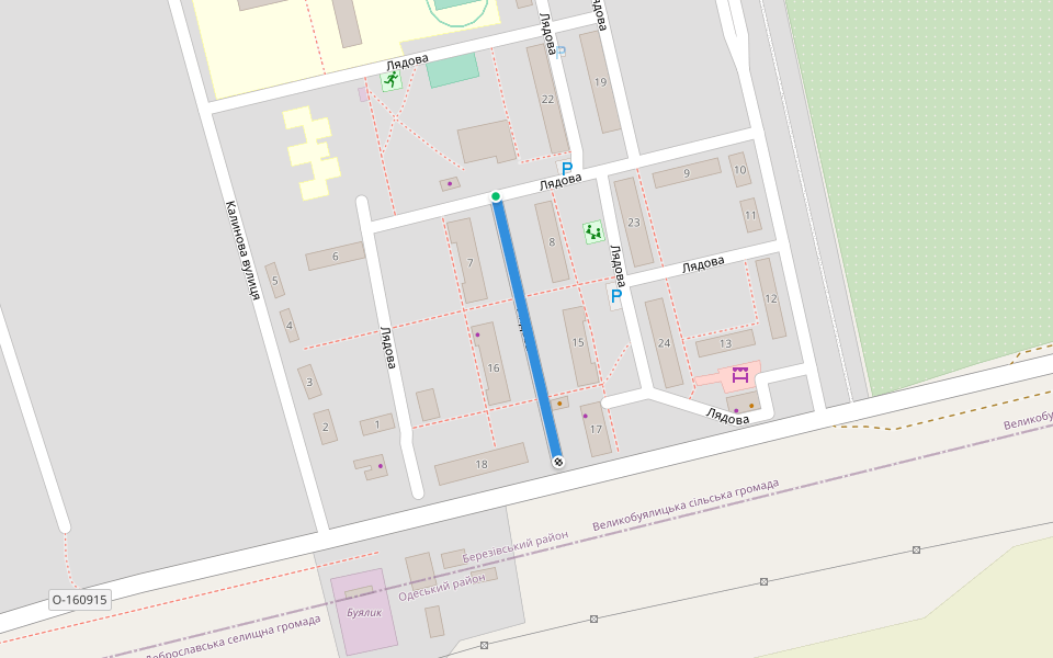 Лядова walking route map in Buialyk