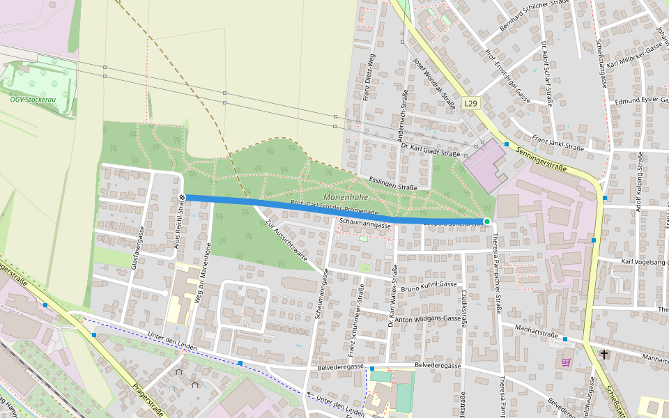 Prof.-Carl-Frotzler-Promenade walking route map in Stockerau