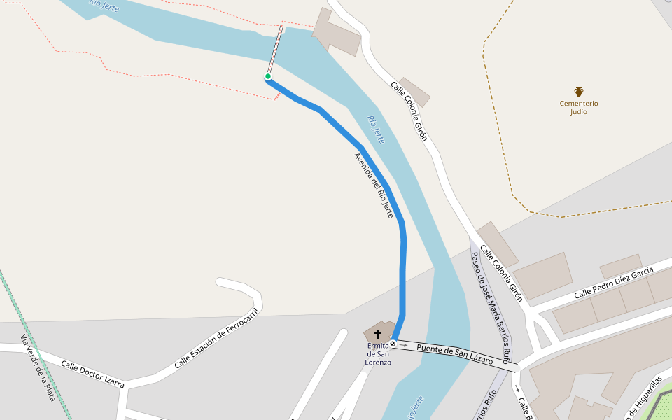 Avenida del Río Jerte walking route map in Plasencia
