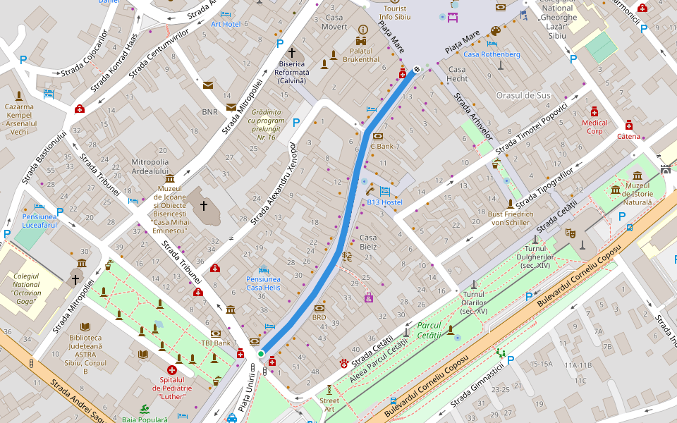 Strada Nicolae Bălcescu walking route map in Sibiu