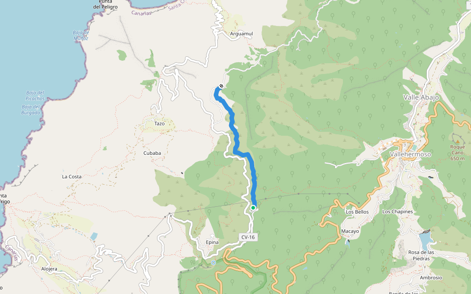 Camino de Epina a Santa Clara walking route map in Epína