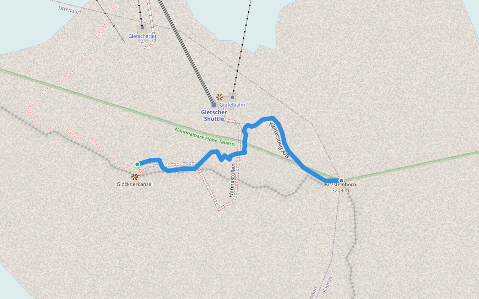 Klettersteig A/B walking route map in Stubach