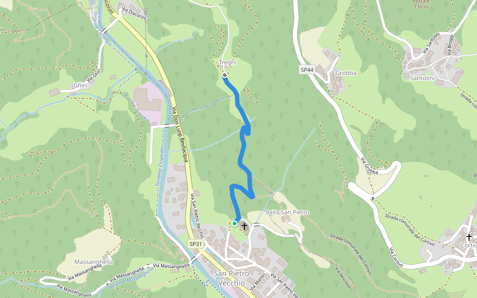 Strada Comunale dei Treghi e Lasta walking route map in San Pietro Vecchio