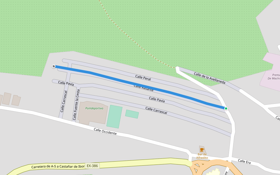 Calle Rasante walking route map in Castañar de Ibor