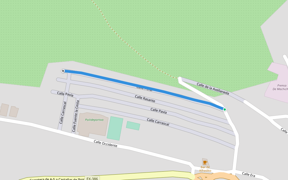 Calle Peral walking route map in Castañar de Ibor