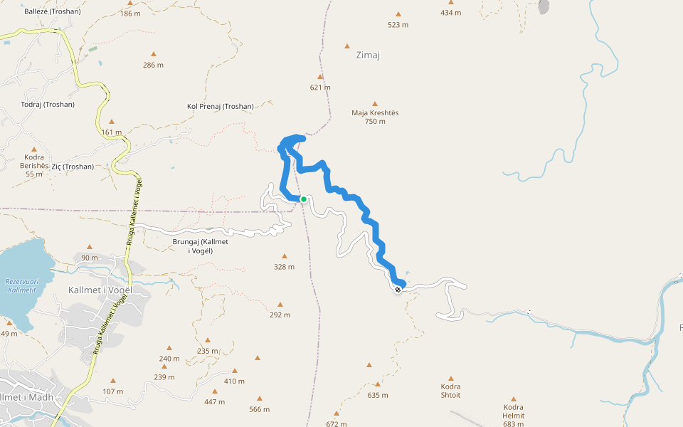 Old Ungrej road walking route map in Shëngjin