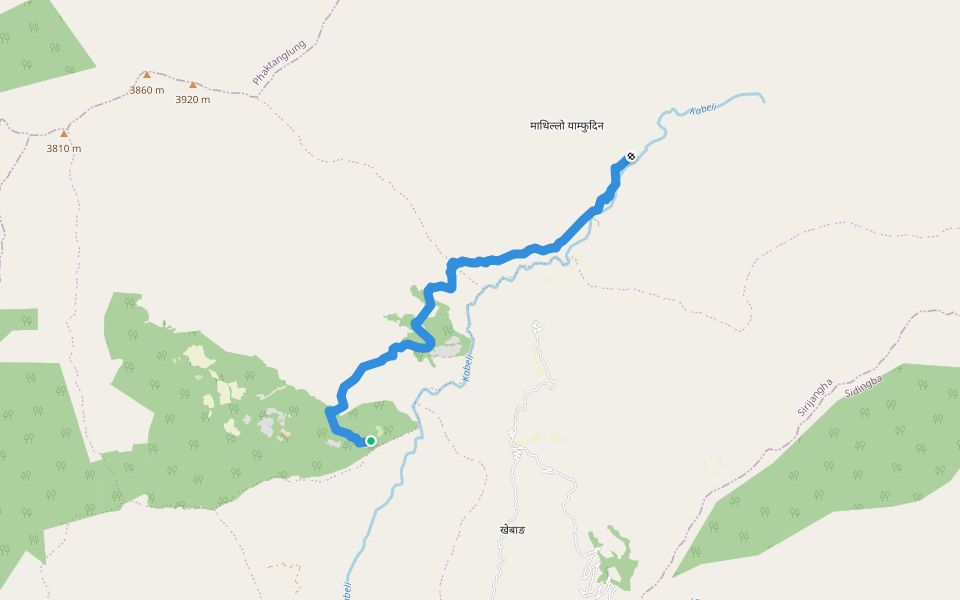 Phumphedanda to Yamphudin walking route map in Yamfudin