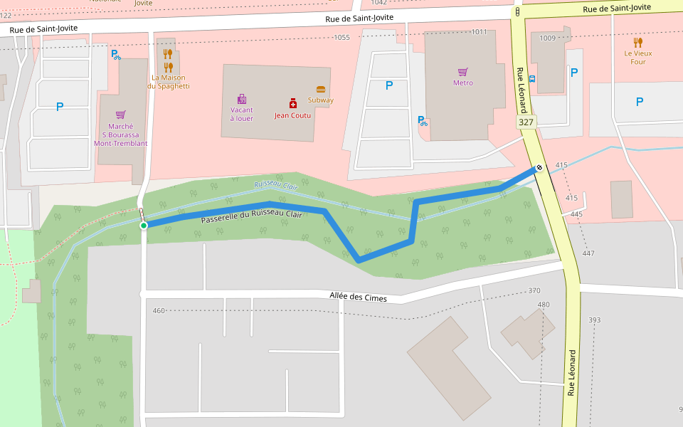 Passerelle du Ruisseau Clair walking route map in Mont-Tremblant