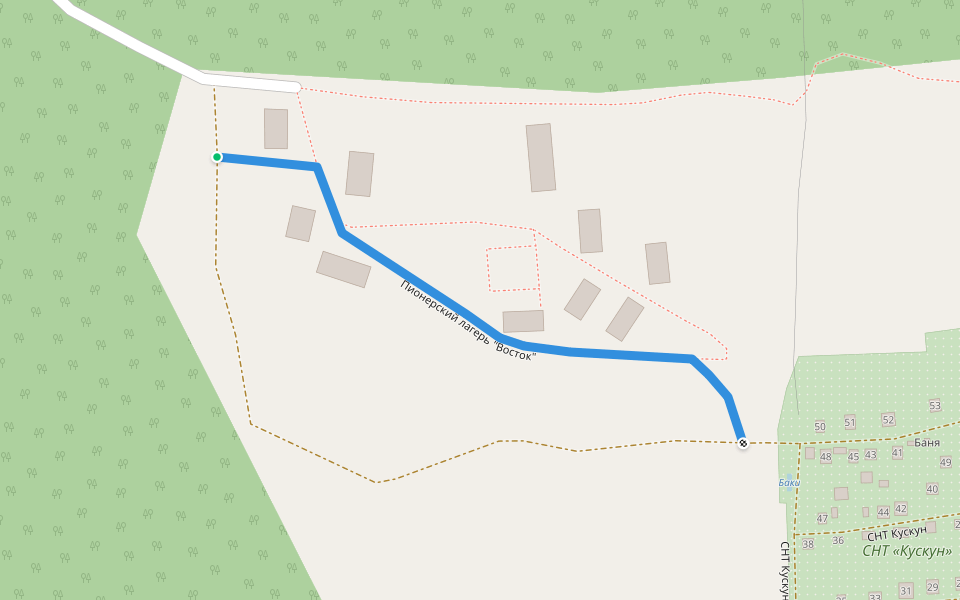 Пионерский лагерь "Восток" walking route map in Malaya Kuskunka