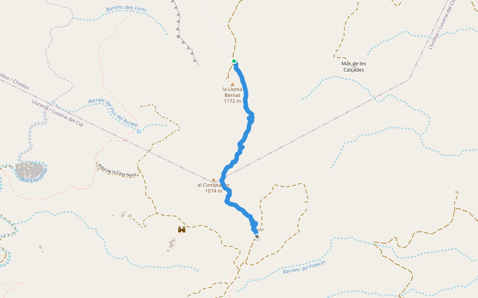 Camí de les Voltes Roges walking route map in Xodos