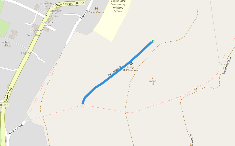 Park Avenue walking route map in Castle Cary
