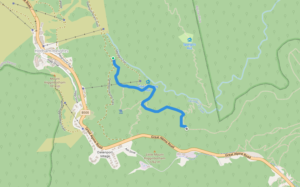 Part of Aquaduct to Brandy Creek Mine walking route map in Hotham Heights