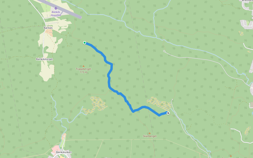 Tranviken - Bänkås Flygfält walking route map in Rödvattnet