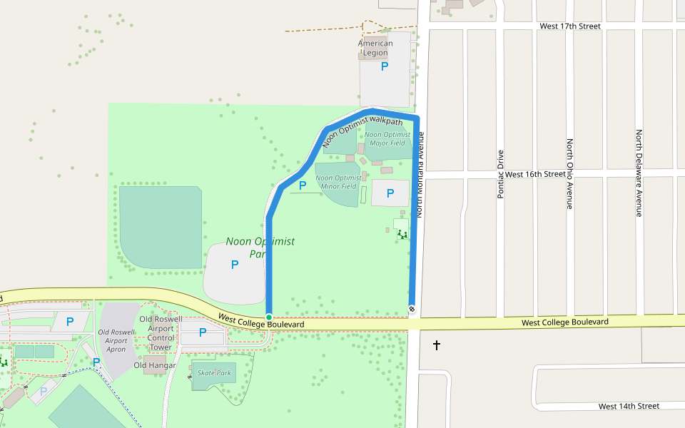 Noon Optimist walkpath walking route map in Roswell