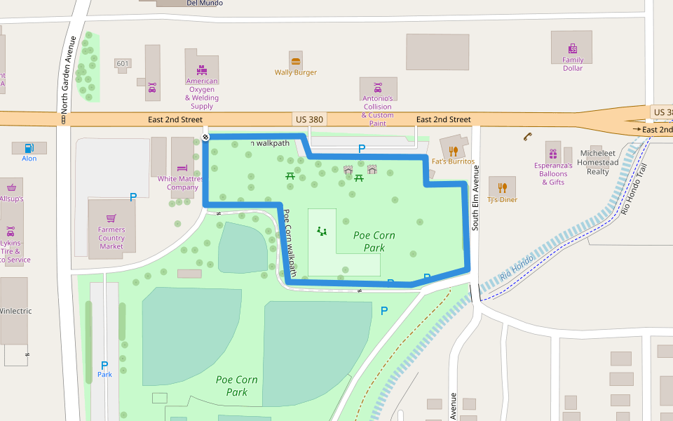 Poe Corn walkpath walking route map in Roswell