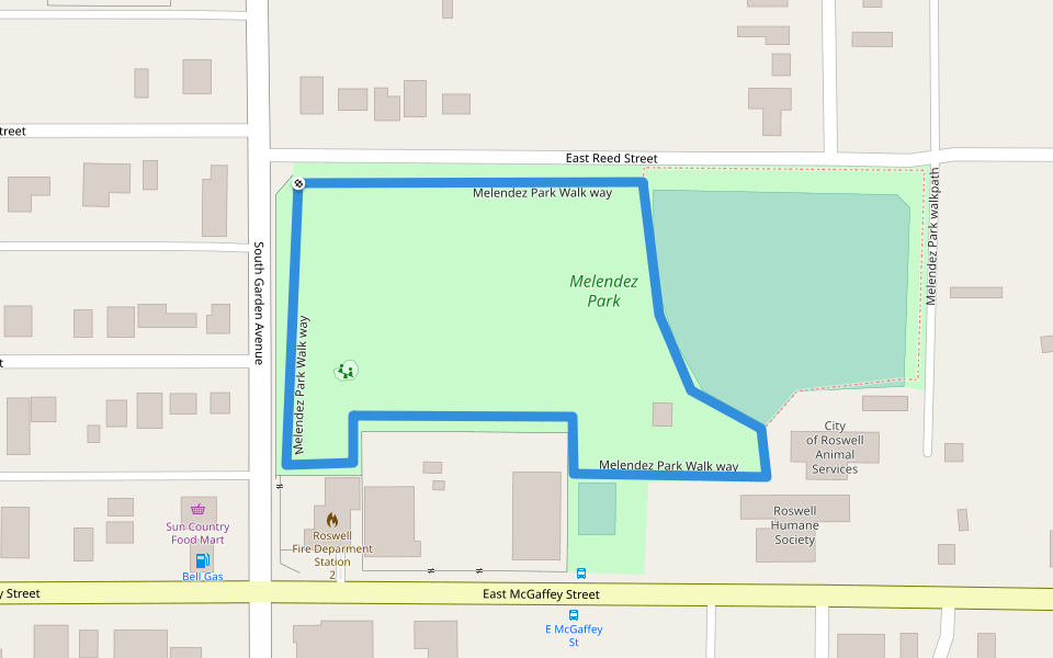 Melendez Park Walk way walking route map in Roswell