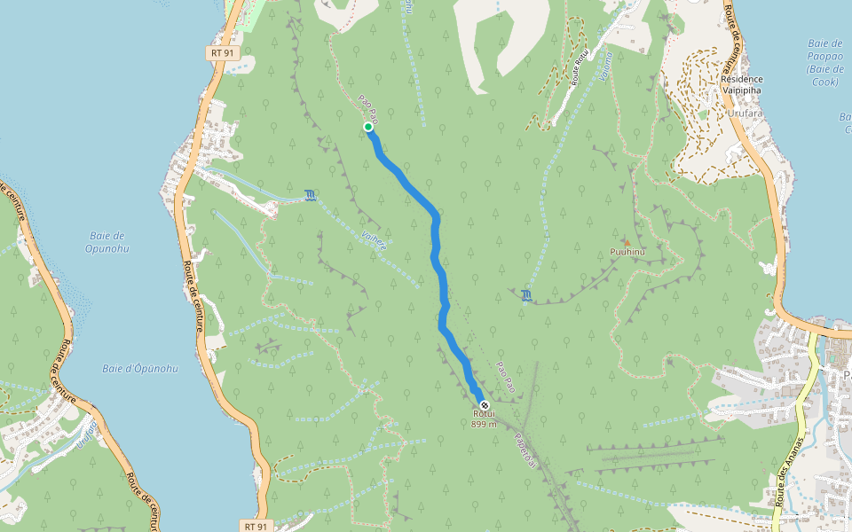 Rōtui ridge pathe walking route map in Moorea-Maiao