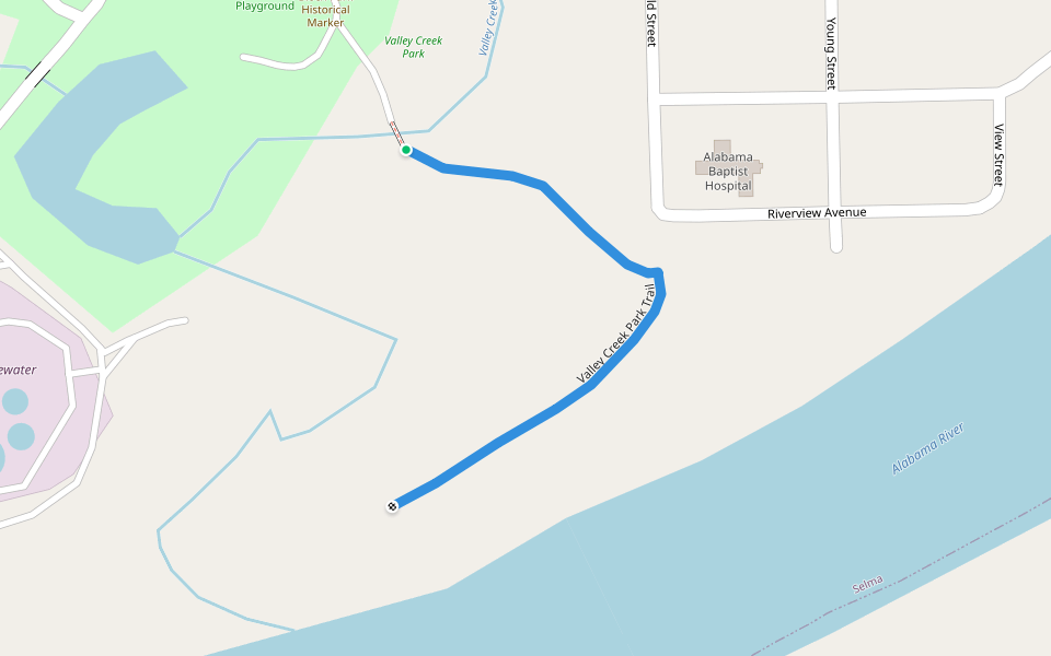 Valley Creek Park Trail walking route map in Selma