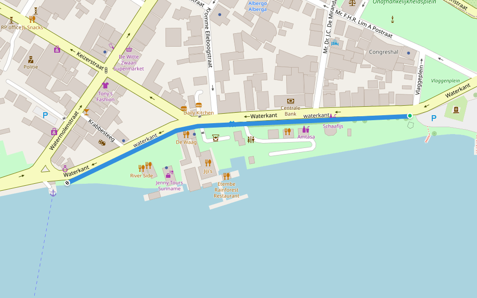 waterkant walking route map in Paramaribo
