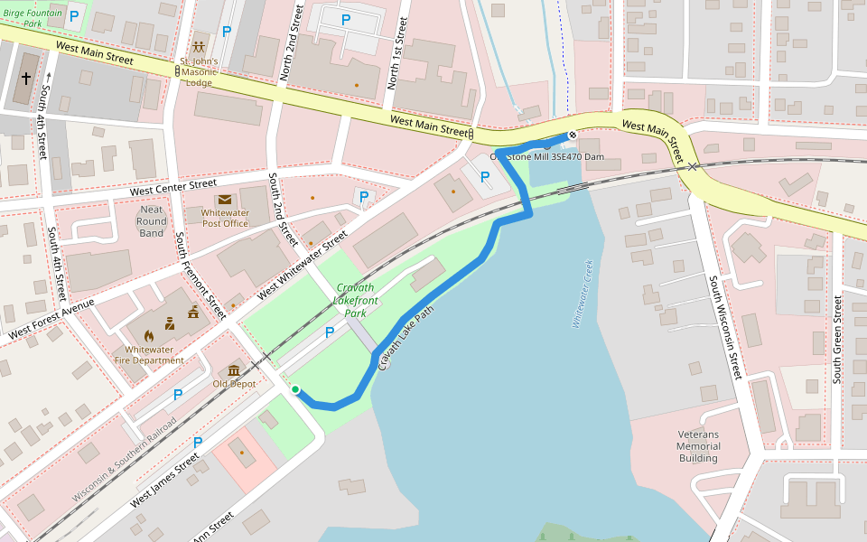 Cravath Lake Path walking route map in Whitewater