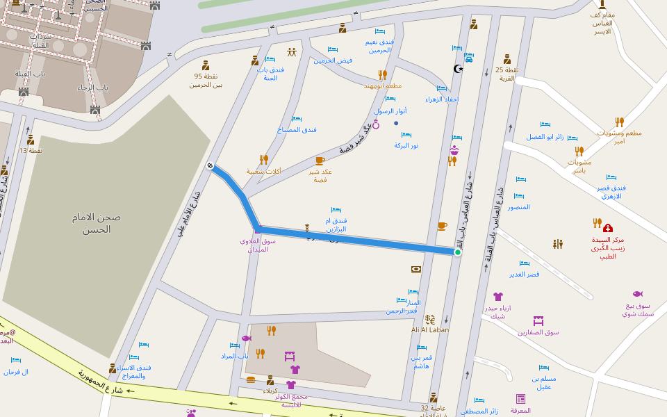 سوق العلاوي walking route map in Karbala