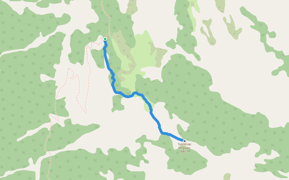 Tolminski Migovec walking route map in Čadrg