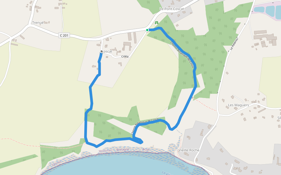 Chemin Botanique de Cosca walking route map in Arzal