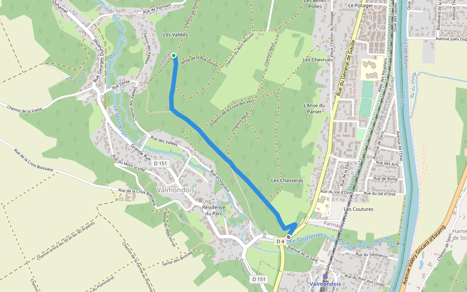 Chemin des Chasseras walking route map in Valmondois
