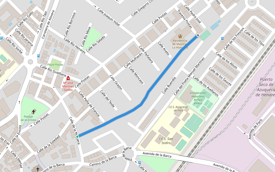 Paseo del Lavadero walking route map in Azuqueca de Henares