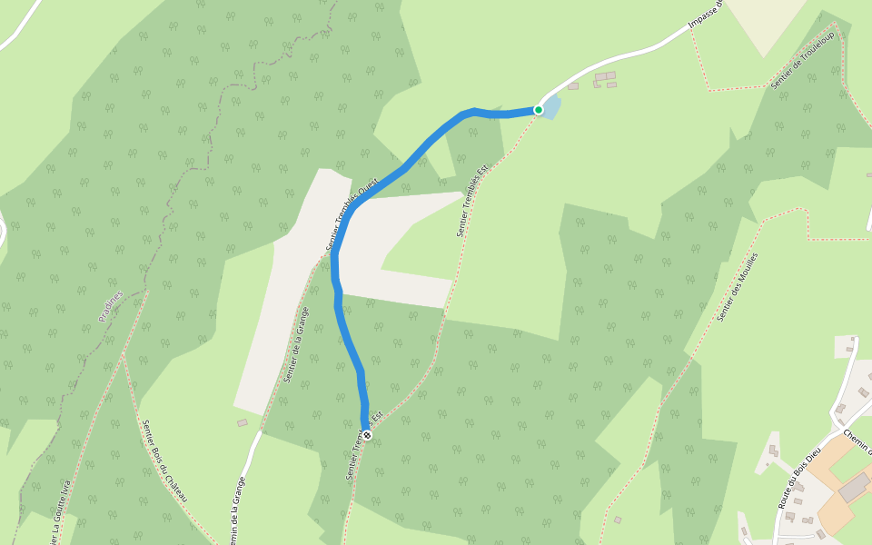 Sentier Tremblés Ouest walking route map in Régny