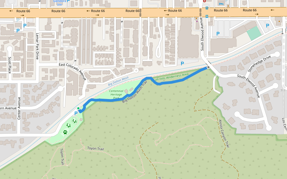 Big Dalton Wash Trail walking route map in Glendora