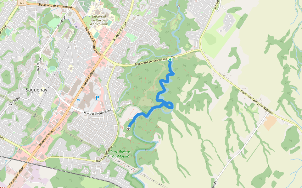 Sentier des Moulins walking route map in Saguenay