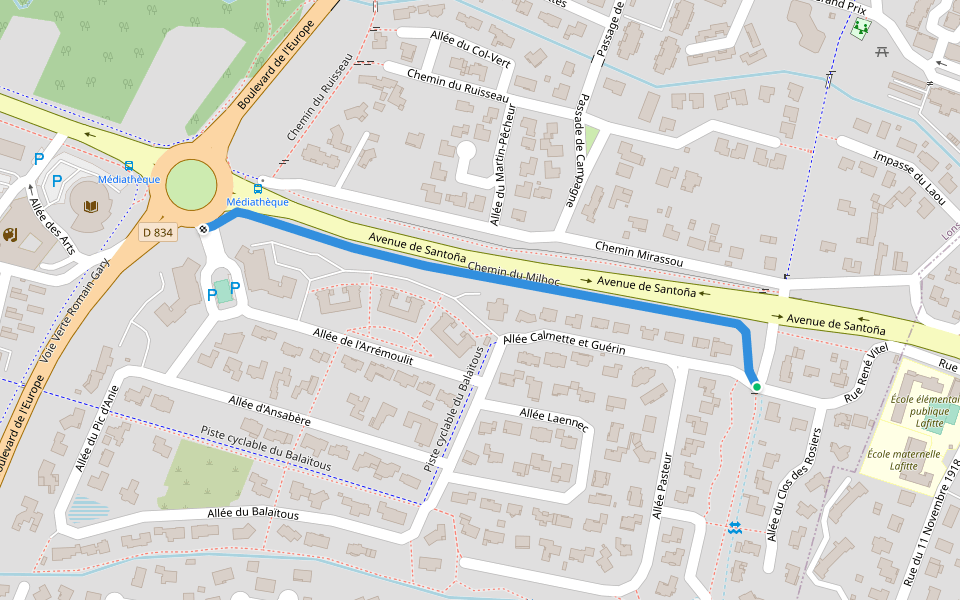 Chemin du Milhoc walking route map in Lons