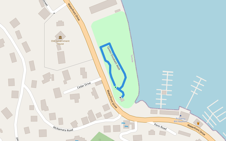 Queen Elizabeth Walk walking route map in Road Town