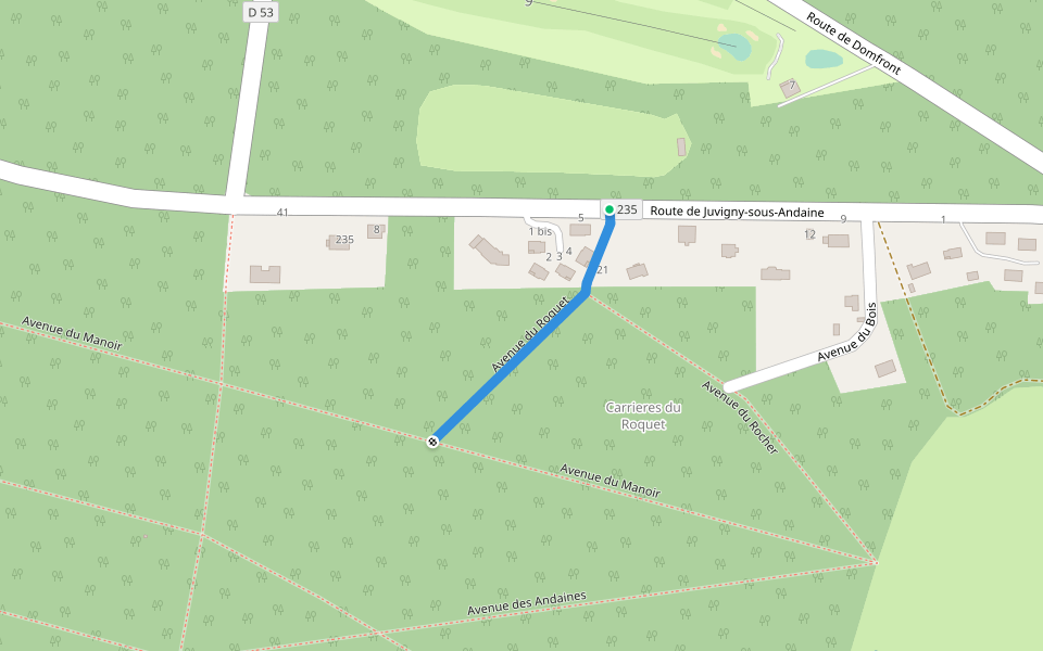 Avenue du Roquet walking route map in Bagnoles de l'Orne Normandie