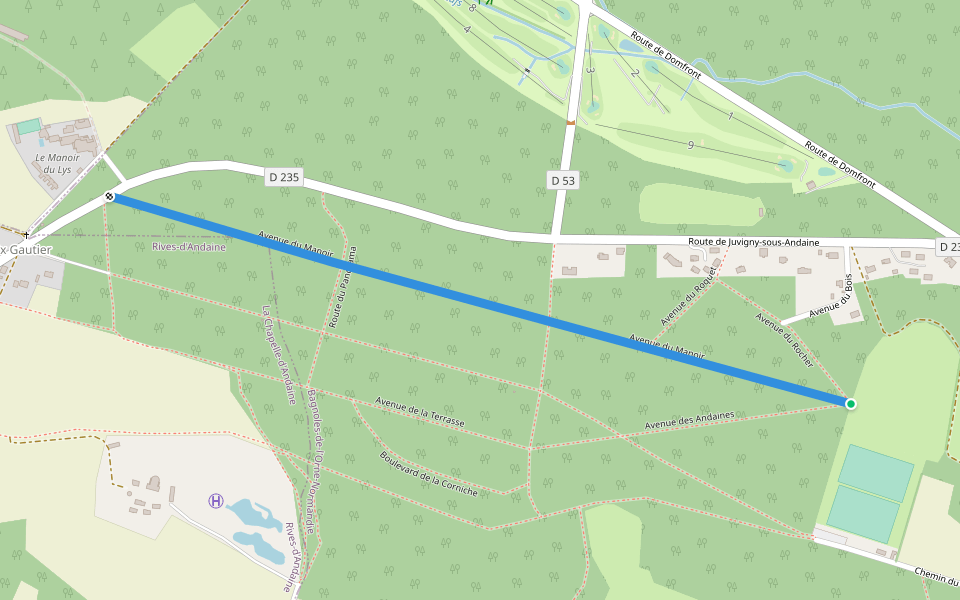 Avenue du Manoir walking route map in Bagnoles de l'Orne Normandie