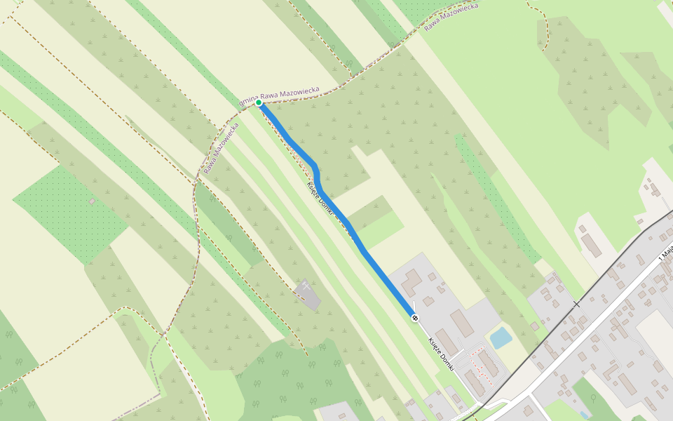 Księże Domki walking route map in Rawa Mazowiecka