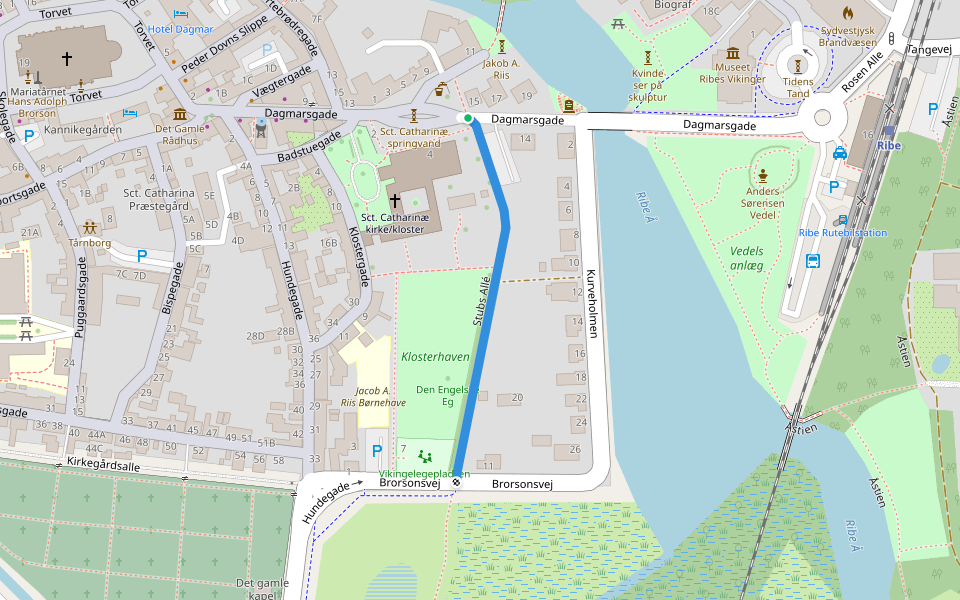 Stubs Allé walking route map in Ribe