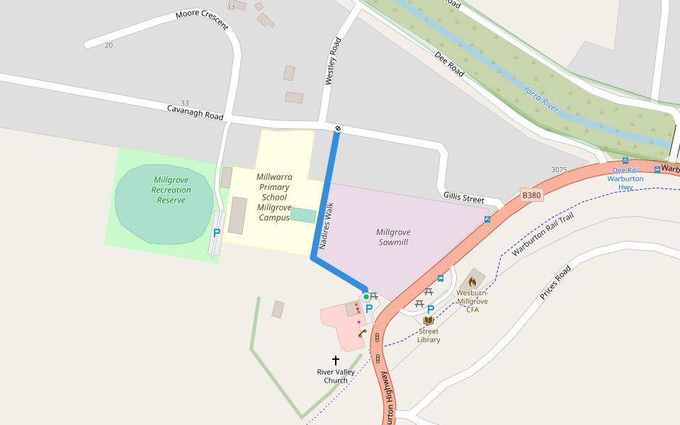 Nadires Walk walking route map in Millgrove