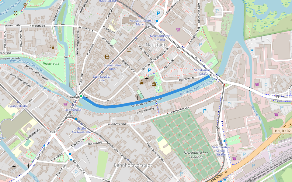 Sankt-Annen-Promenade walking route map in Brandenburg an der Havel