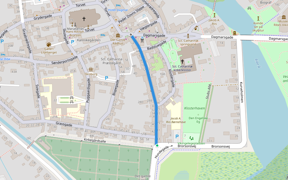 Hundegade walking route map in Ribe