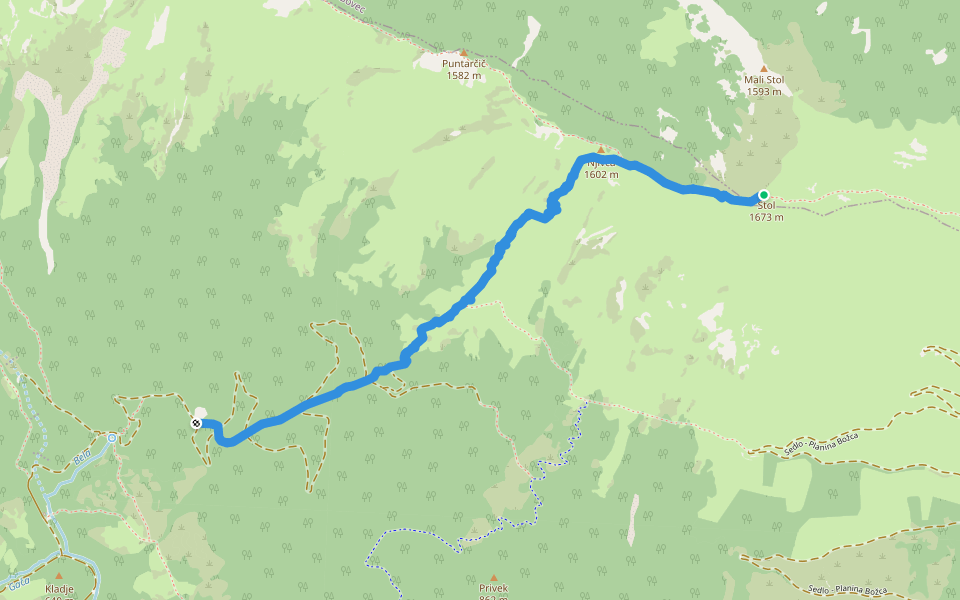 Planinska pot Breginj - Stol walking route map in Srpenica