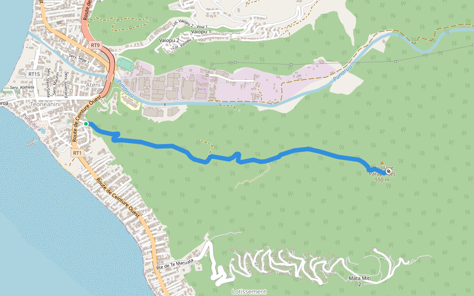 Montée des parapentes walking route map in Puna'auia