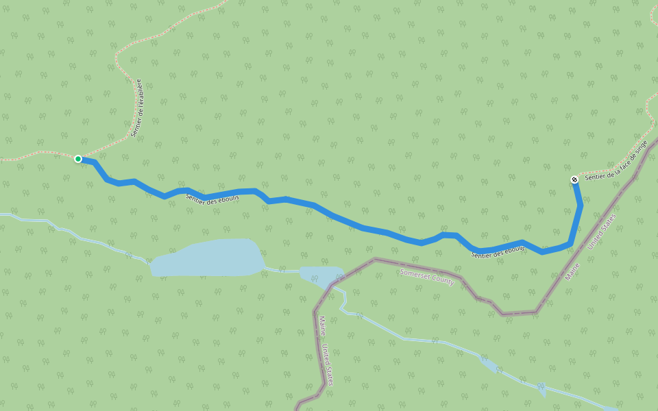 Sentier des éboulis walking route map in Saint-Robert-Bellarmin