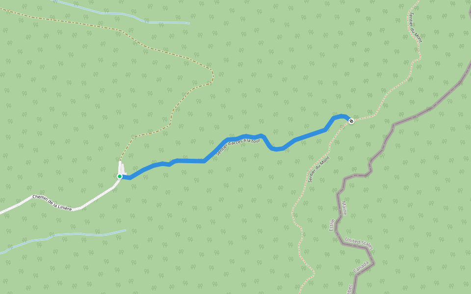 Sentier d'accès à la tour walking route map in Saint-Robert-Bellarmin