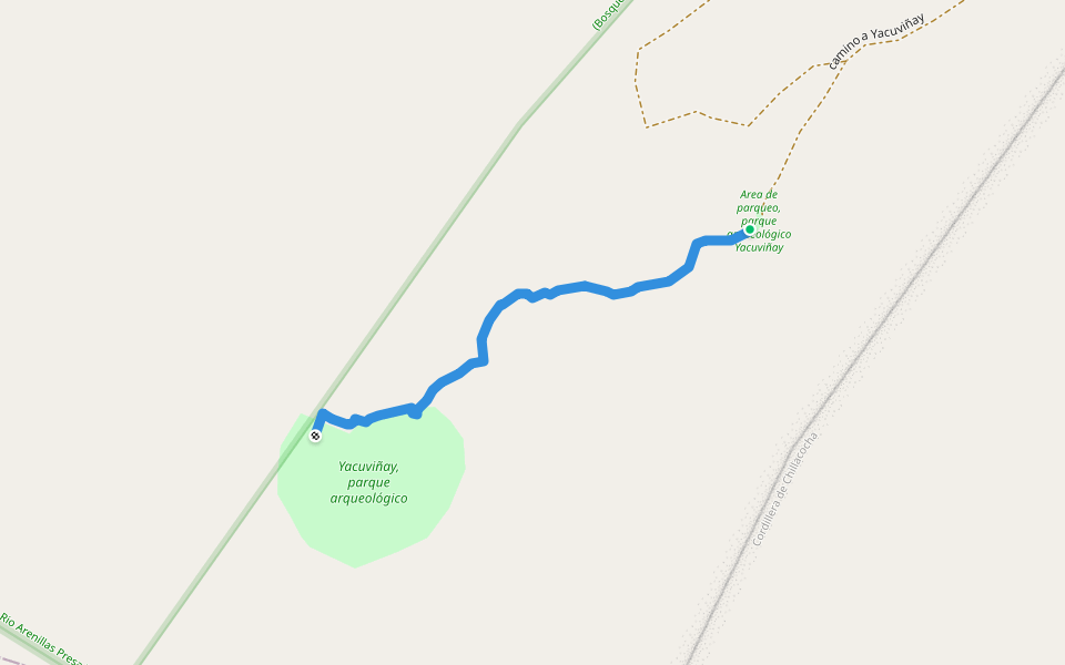 Camino a pie hacia el complejo Yacuviñay walking route map in Machala