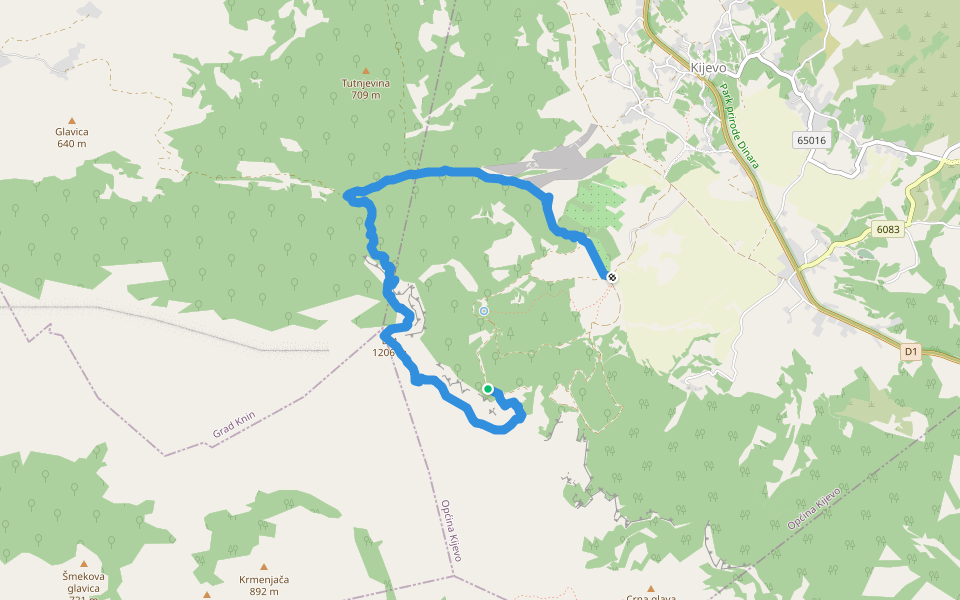 Kijevski bat-Kijevo walking route map in Kijevo