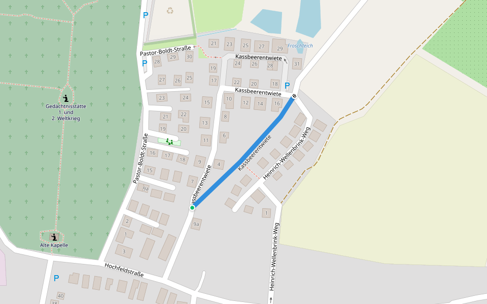 Kassbeerentwiete walking route map in Uetersen