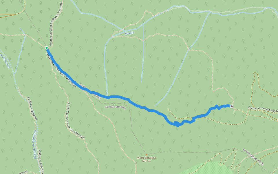 Sentier du Col des Pins à Campredon walking route map in La Tour-sur-Orb