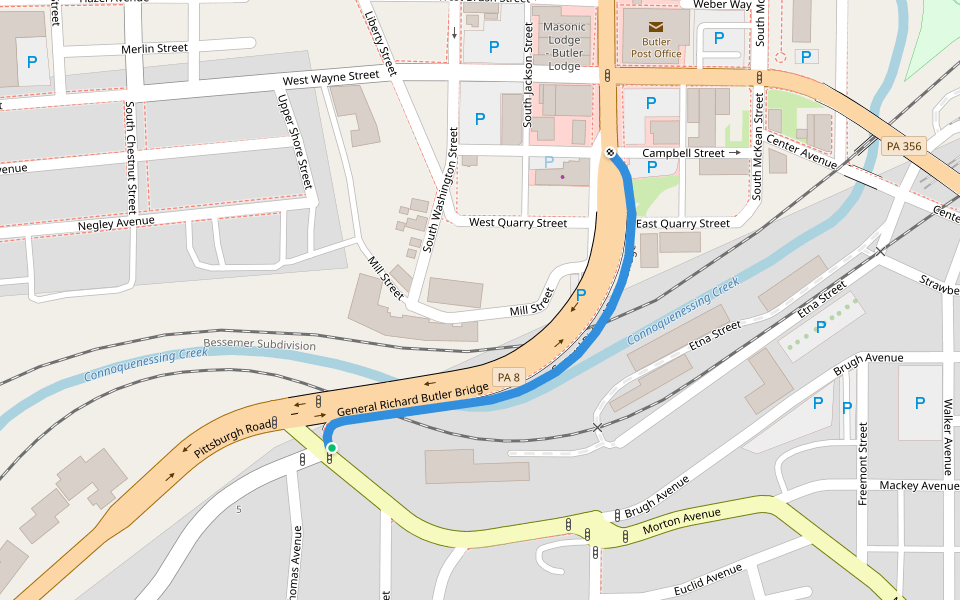 General Richard Butler Bridge walking route map in Lyndora